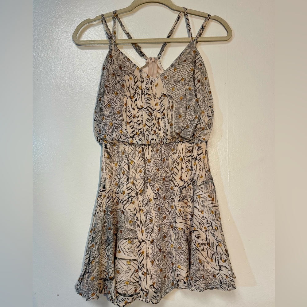 Lulu's Tanis Beige Print Skater Dress